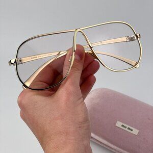 Miu Miu Women’s Pilot Eyeglasses – Gold Blue Light Block Model MUA56S 5AK08N